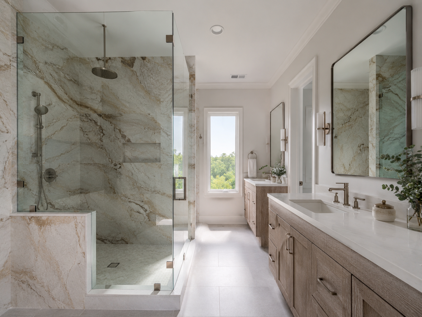 Luxury bathroom with dramatic stone shower